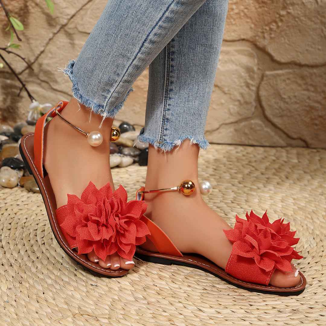 Damen komfortable Sandalen mit dekorativen Blumen-Applikationen Drune