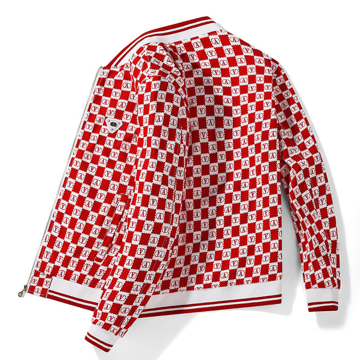 Herren Bomberjacke mit Allover-Monogramm, Reißverschluss und Rippbündchen Drune
