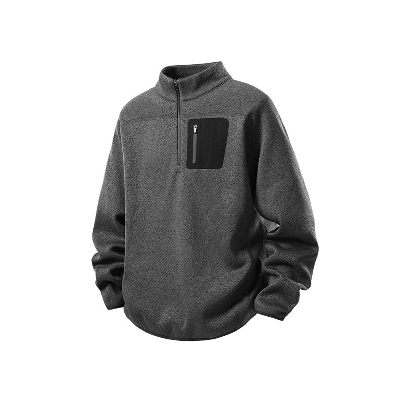 Herren Halbzip-Fleecepullover mit Brustreißverschlusstasche und Stehkragen Drune
