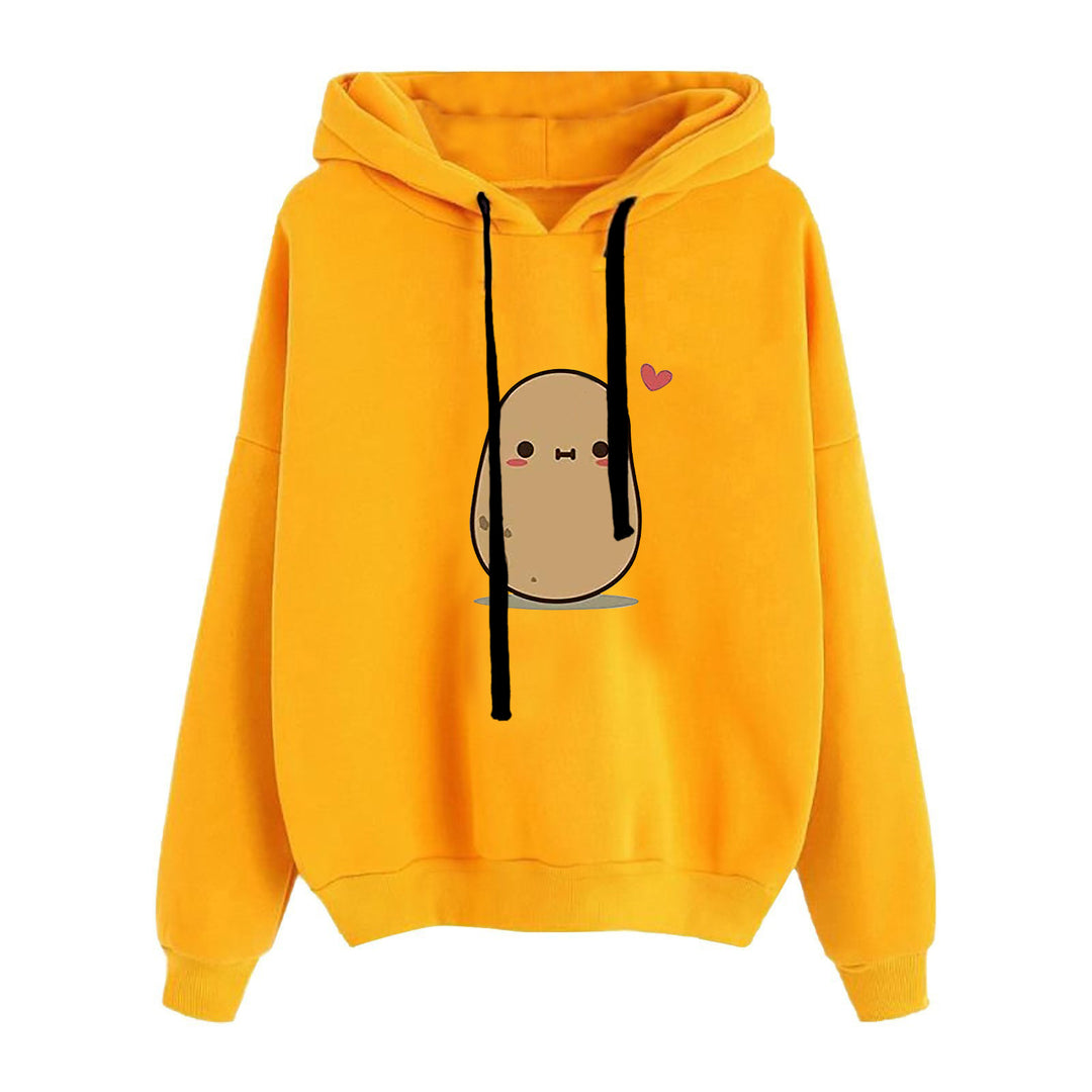 Damen nan lässiger Oversize Kapuzenpullover mit Herz‑und‑Pfotenprint, Kordelzug und gerippten Bündchen Drune