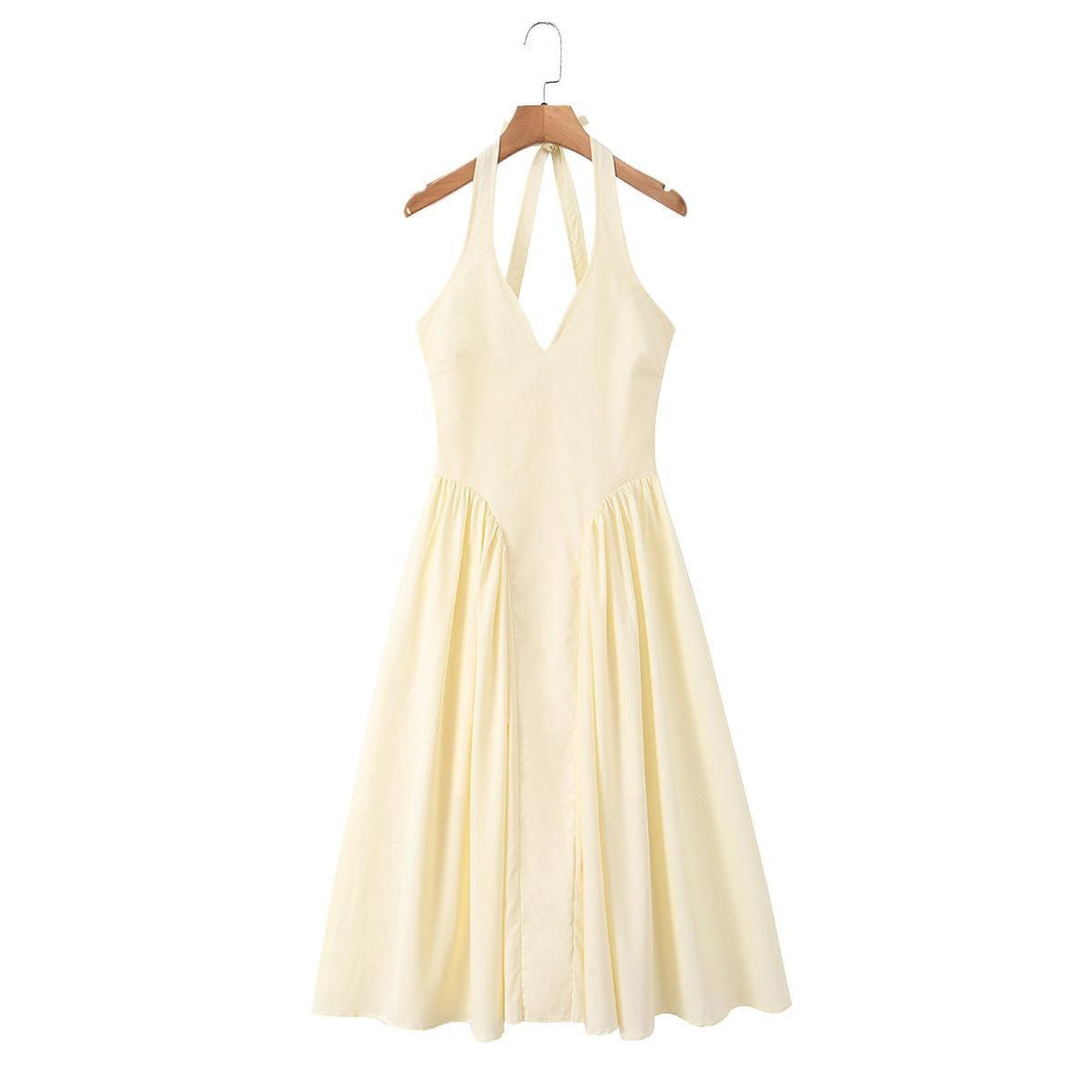 Damen Maxi-Kleid mit elegantem V-Ausschnitt und raffinierten Falten Drune