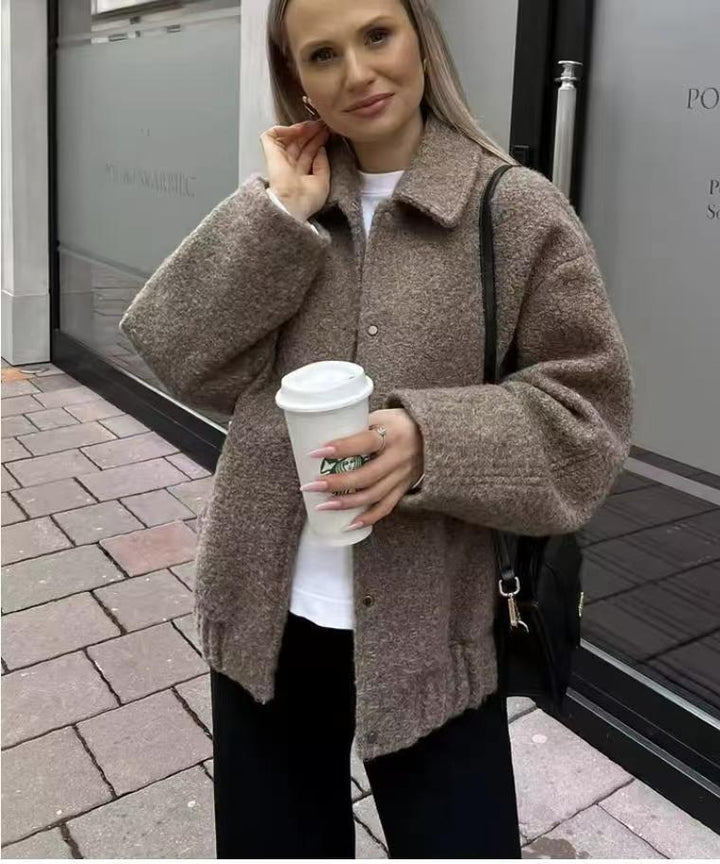 Damen gemütliche Oversized-Jacke aus hochwertigem Teddy-Material Drune