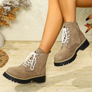Damen nan Schnür-Stiefelette in Veloursoptik mit warmem Innenfutter, gepolstertem Schaft und robuster Profilsohle Drune