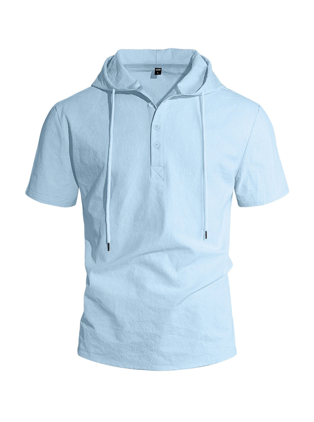 Herren nan kurzärmeliges Kapuzen-Henley aus Slub-Baumwolle mit verdeckter Knopfleiste und Kordelzug Drune
