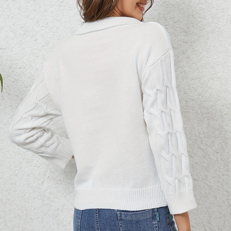 Damen Grobstrick Pullover mit modernem Zopfmuster und Stehkragen Drune