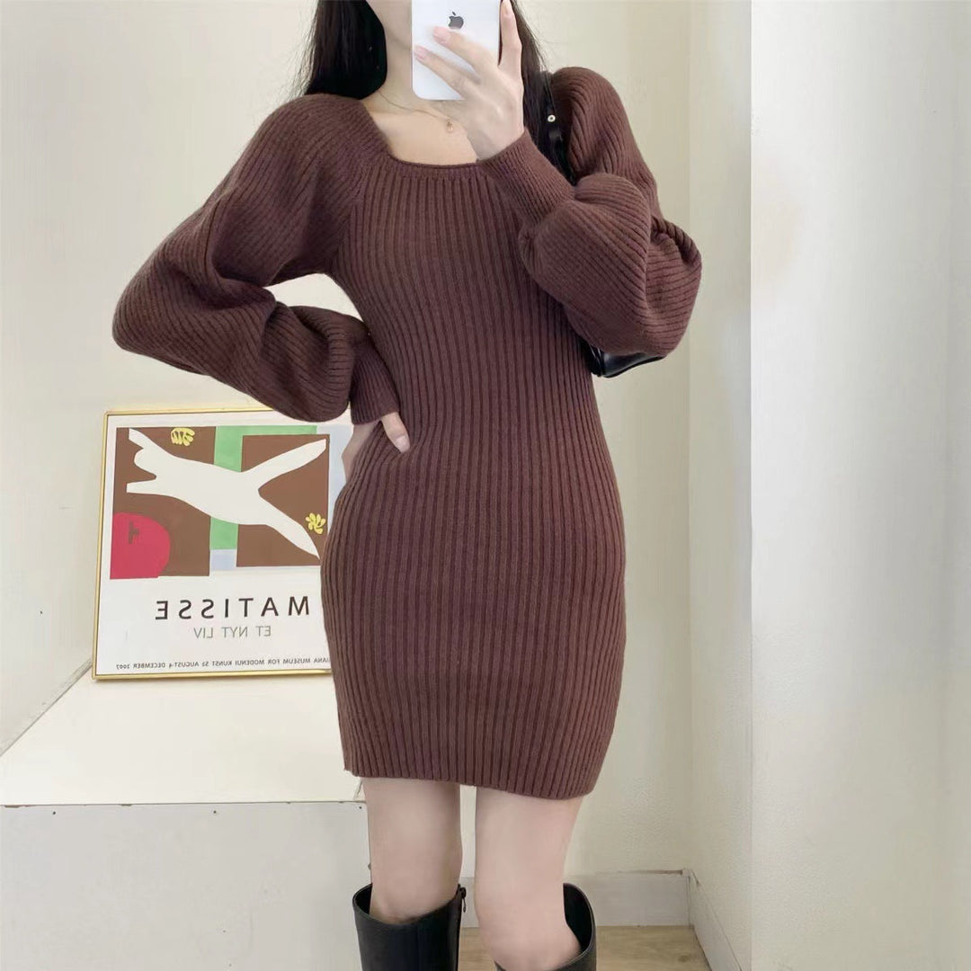 Damen Strickkleid mit strukturiertem Muster und voluminösen Ärmeln Drune