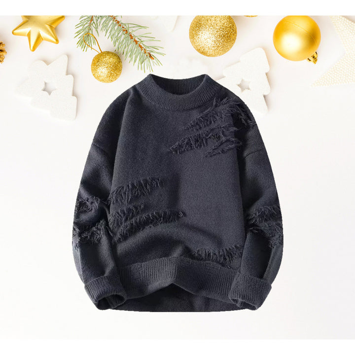 Damen Kurz geschnittener kuscheliger Strickpullover mit Fransen‑Einsätzen und Stehkragen Drune