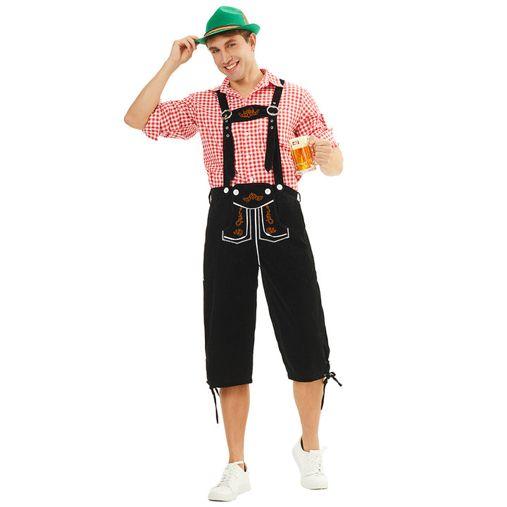 Herren nan traditionelle bayerische Trachtenlederhose knielang mit bestickten Hosenträgern Drune