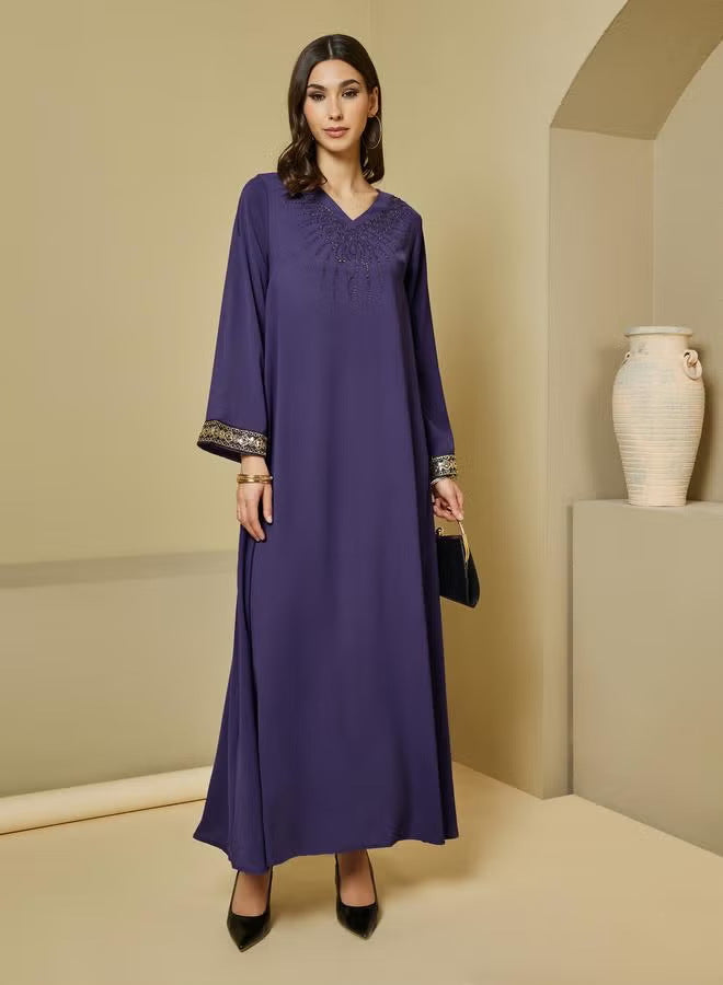 Damen Elegante Maxikleid mit bestickten Ärmeln Drune