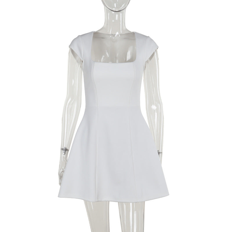 Damen figurbetontes Minikleid mit Quadratausschnitt und voluminösem Rock Drune