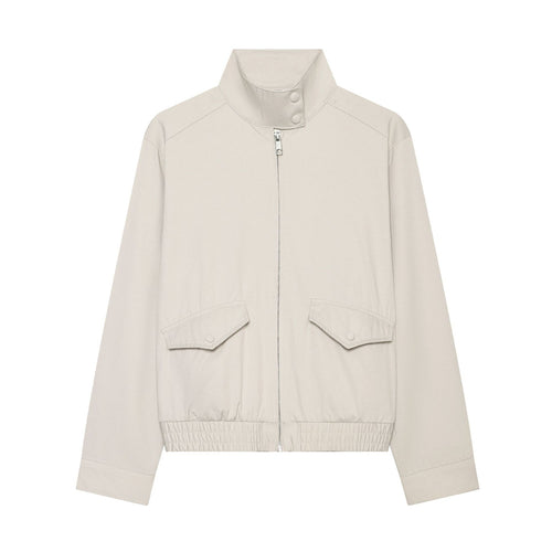 Damen nan kurz geschnittener Windbreaker mit Stehkragen Druckknopfblende und elastischem Saum Drune