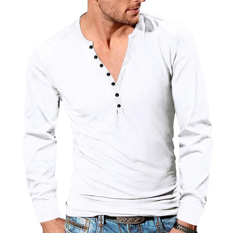 Herren nan tailliertes Langarm-Henleyshirt mit kurzer Knopfleiste aus Stretch-Baumwolle Drune