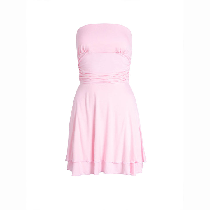 Damen ärmelloses Mini-Kleid mit gerafftem Oberteil und fließendem Saum Drune