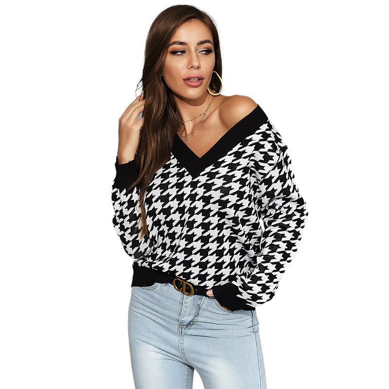 Damen Verspielter Pullover mit Karomuster Drune