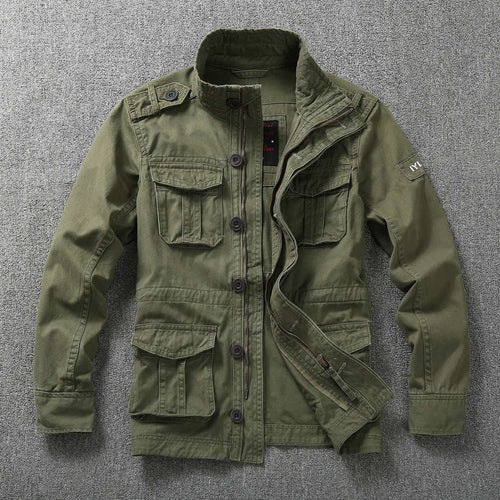 Herren Militärische Feldjacke aus Baumwoll-Mix mit Stehkragen und Multifunktionstaschen Drune