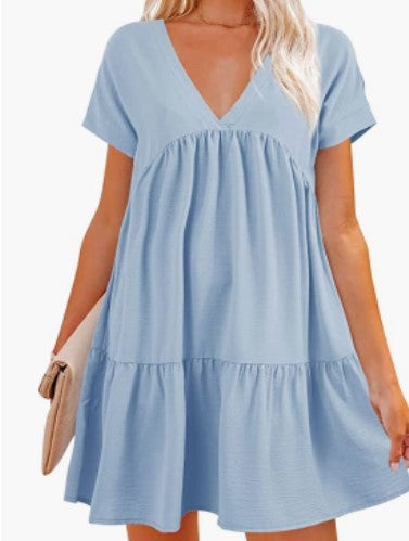 Damen V-Ausschnitt Kleid mit weit schwingendem Saum Drune