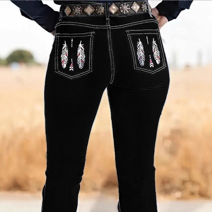 Damen hochtaillierte Bootcut-Jeans im Western-Stil mit sculptendem Sitz Drune