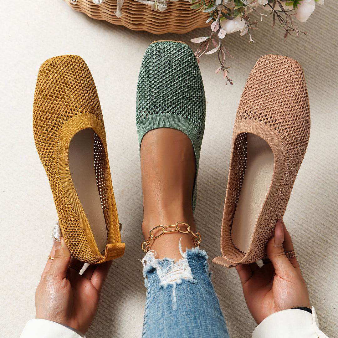 Damen Atmungsaktive Strick‑Ballerinas mit quadratischer Spitze Drune