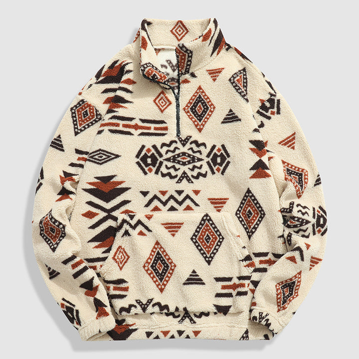 Herren Gemütlicher Fleece-Pullover mit halbem Reißverschluss und geometrischem Muster Drune
