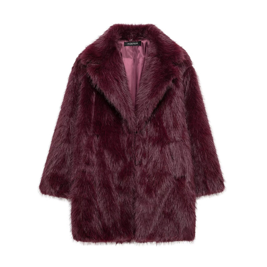 Damen Faux-Fur-Mantel mit Oversize-Schalkragen und langem, taillenfreiem Schnitt Drune