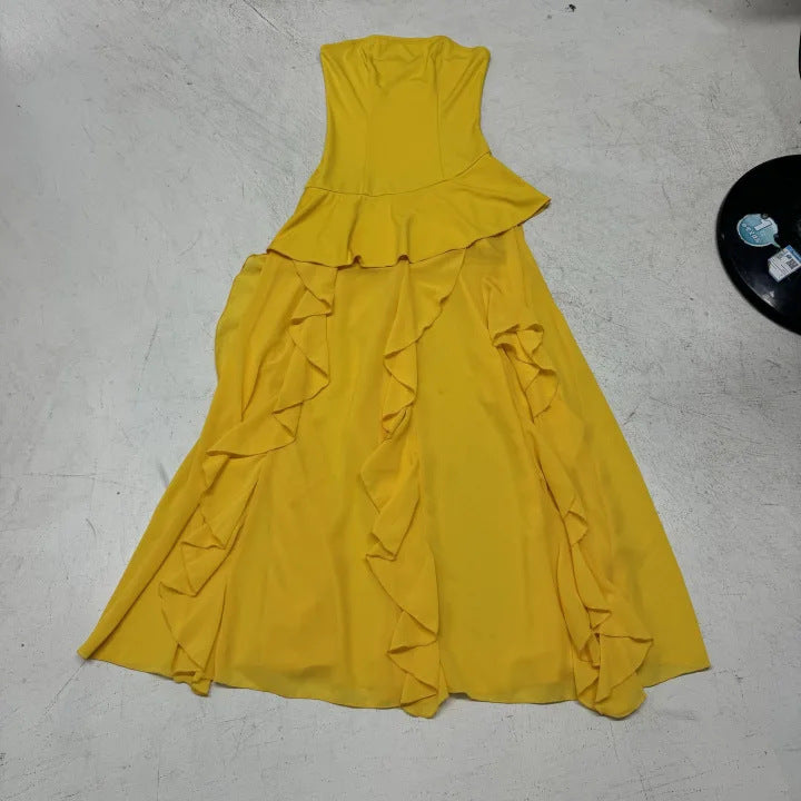 Damen elegantes Maxikleid mit Rüschendetails und figurbetonter Silhouette Drune