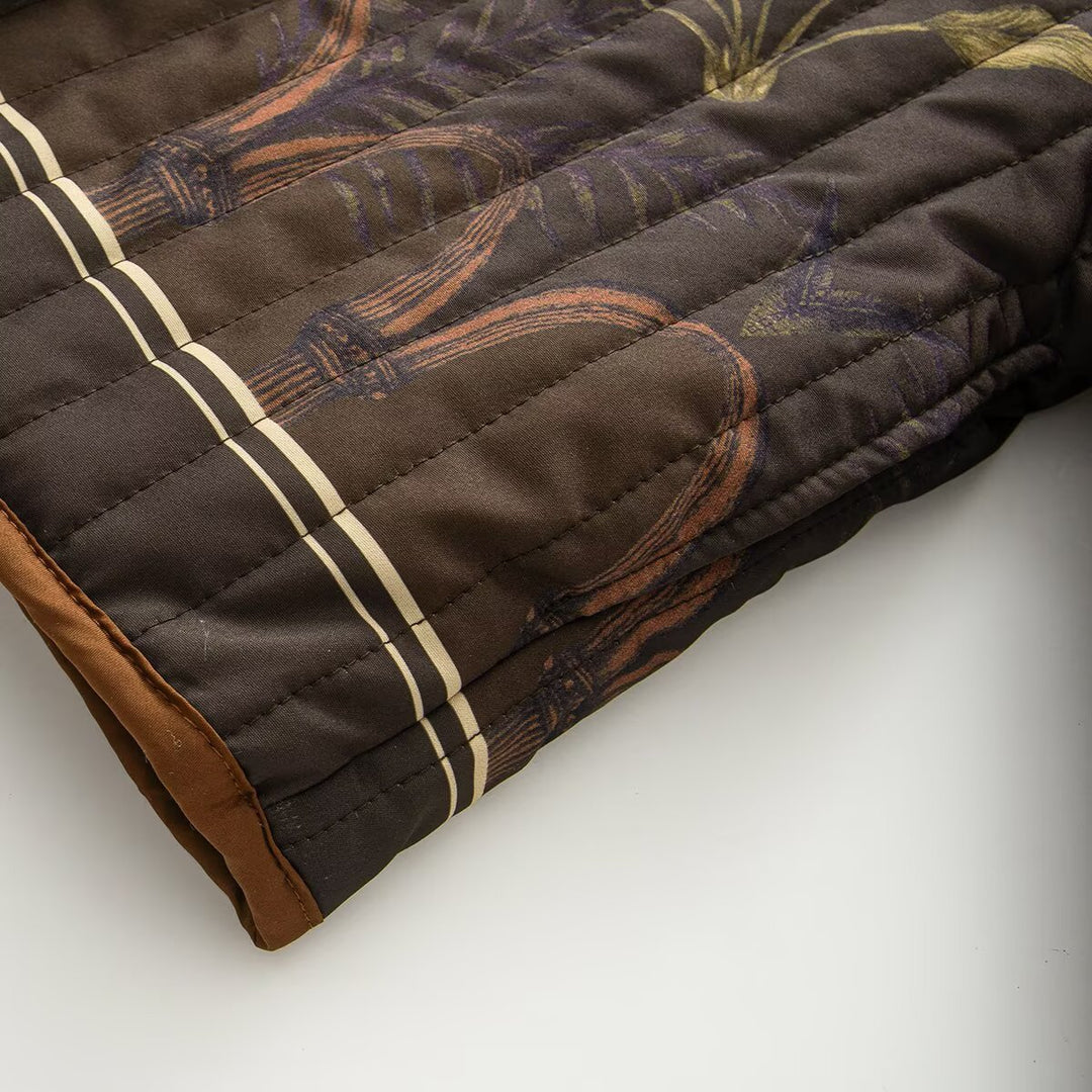 Damen Gepolsterte kurze Steppjacke mit botanischem Print und Kontrastpaspel Drune