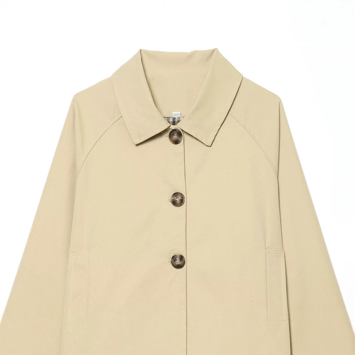 Damen Kurzblouson im Boxy‑Trenchstil mit Raglanärmeln und Hornknöpfen Drune