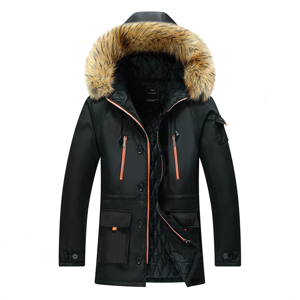 Herren Urbaner Winterparka im Fieldstil mit abnehmbarem Kunstfellbesatz und multifunktionalen Taschen Drune