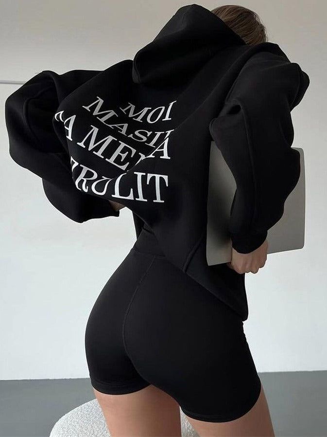 Damen Urbaner Kapuzenpullover mit verspieltem Schriftzug Drune