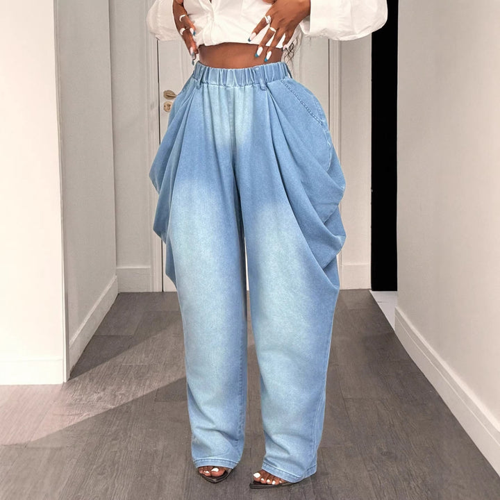 Damen lässige Baggy-Jeans mit hohem Taillenbund und praktischen Seitentaschen Drune