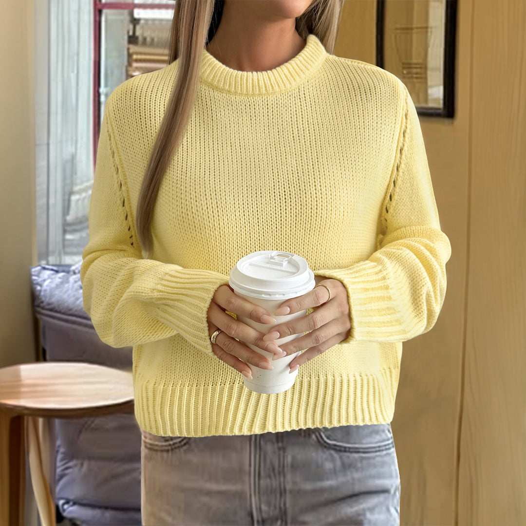 Damen nan gestrickter Feinstrick-Pullover mit Rundhalsausschnitt, leichter Oversize-Passform und gerippten Bündchen Drune