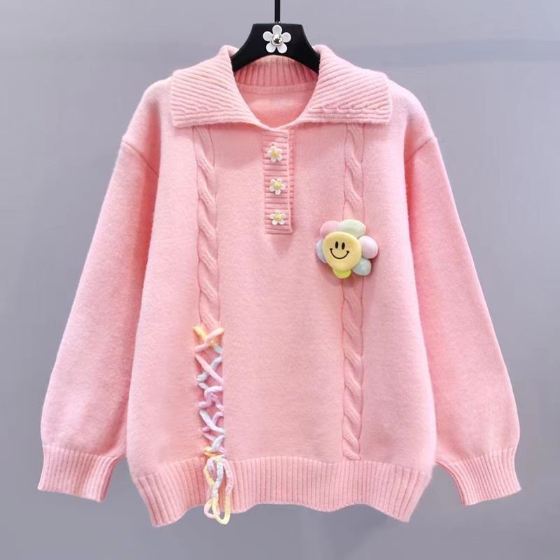 Damen Modischer Pullover mit Blumenapplikationen und Kabelmuster Drune