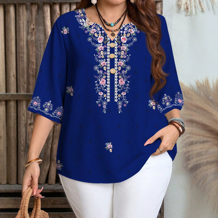 Damen Bluse mit Blumenmuster und Knopfleiste Drune