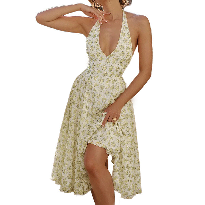 Damen Sommerkleid mit tiefer V-Ausschnitt und verspieltem Faltschößchen Drune