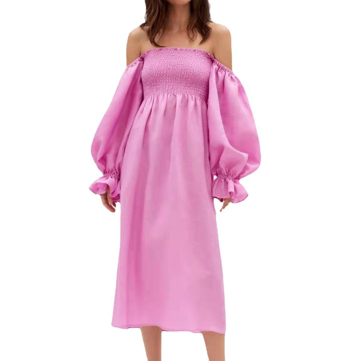 Damen Maxikleid mit voluminösen puffärmeln und elastischem Oberteil Drune
