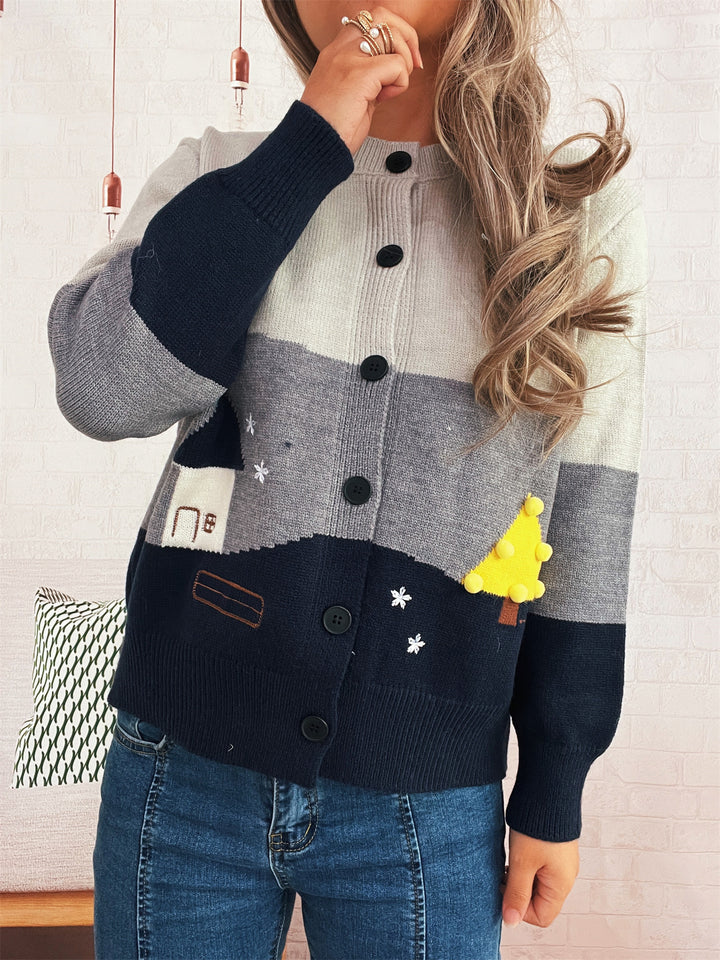 Damen verspielte Strickjacke mit kreativen Applikationen Drune