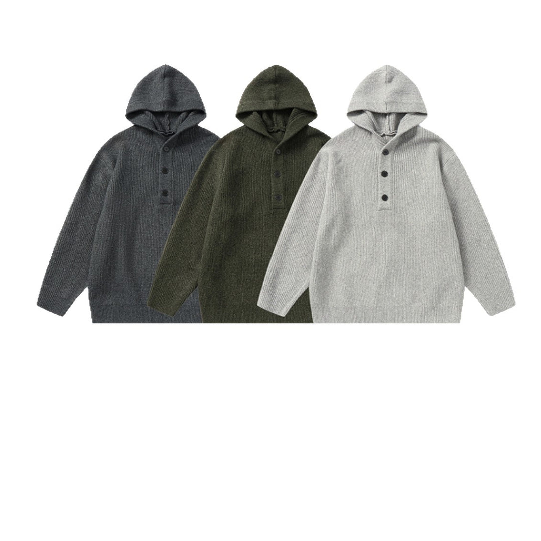 Unisex Gerippter Strick-Hoodie mit Halbknopfblende und Oversize-Schnitt Drune