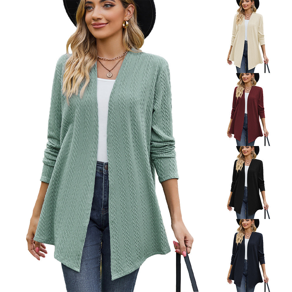 Damen Strickjacke mit modernem Wellenmuster und offenem Design Drune