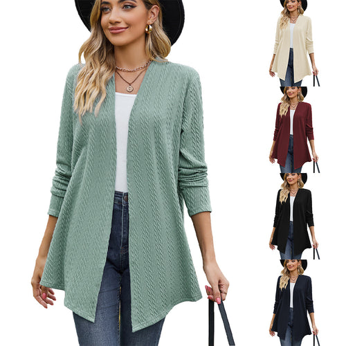 Damen Strickjacke mit modernem Wellenmuster und offenem Design Drune
