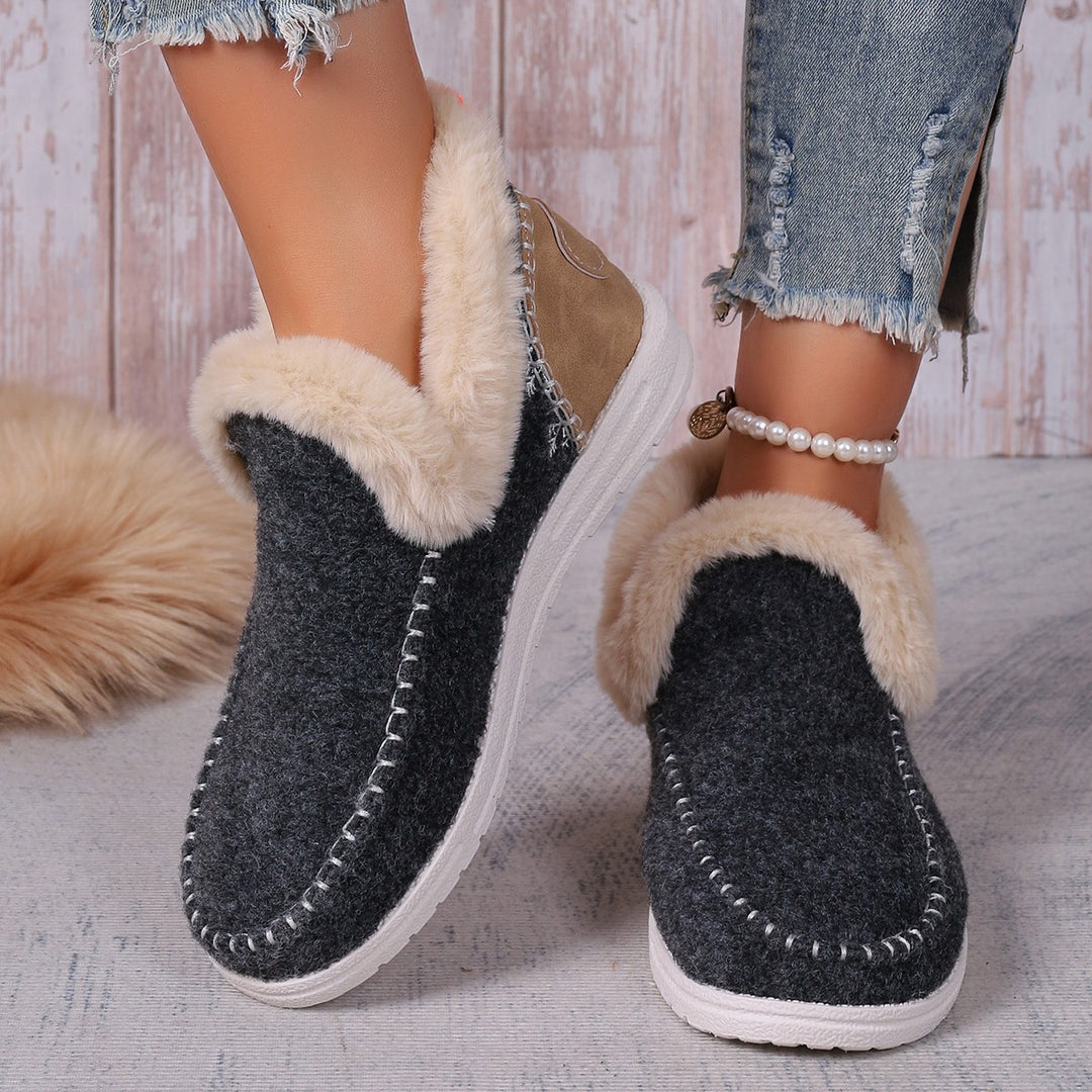 Damen Gefütterte Kurzstiefel-Hausschuhe mit Faux-Fellkragen und rutschfester Gummisohle Drune
