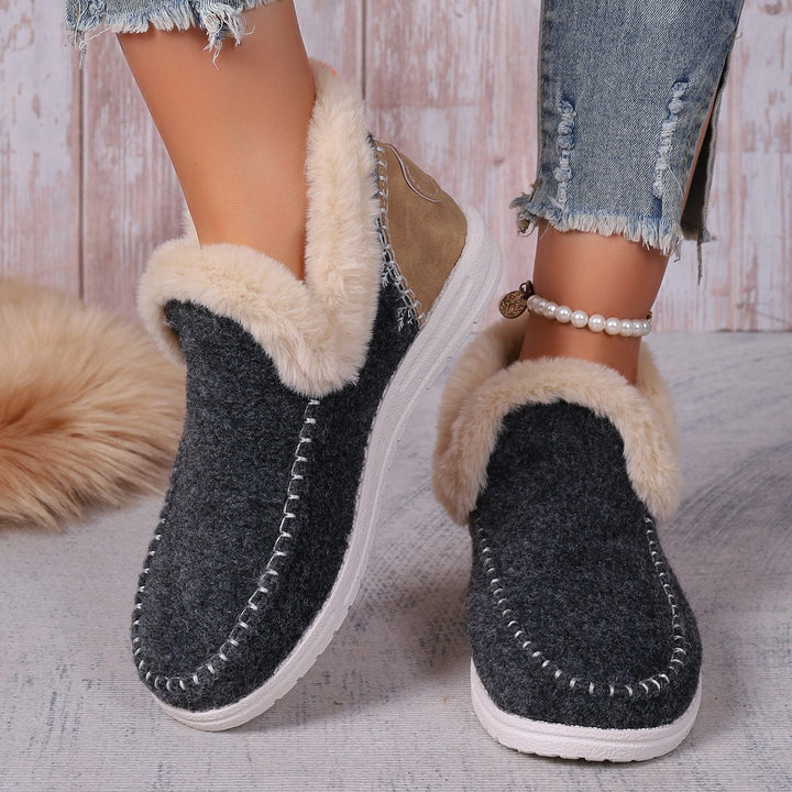 Damen Gefütterte Kurzstiefel-Hausschuhe mit Faux-Fellkragen und rutschfester Gummisohle Drune