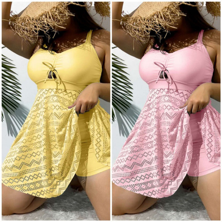 Damen Badekleid mit elegantem Netzdesign und schmeichelndem V-Ausschnitt Drune