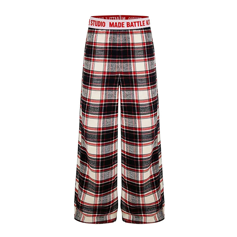 Damen Weite Lounge-Hose mit Karomuster und elastischem Logobund Drune