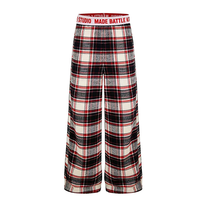 Damen Weite Lounge-Hose mit Karomuster und elastischem Logobund Drune