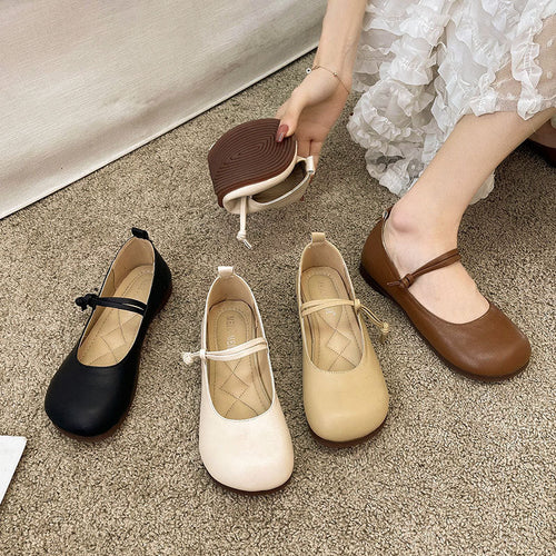 Damen Bequeme und elegante Ballerinas mit verstellbarem Riemen und weicher Innensohle Drune