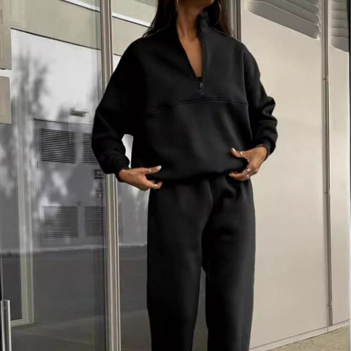 Damen Sportliches Sweatshirt-Set mit hohem Kragen und elastischen Bündchen Drune