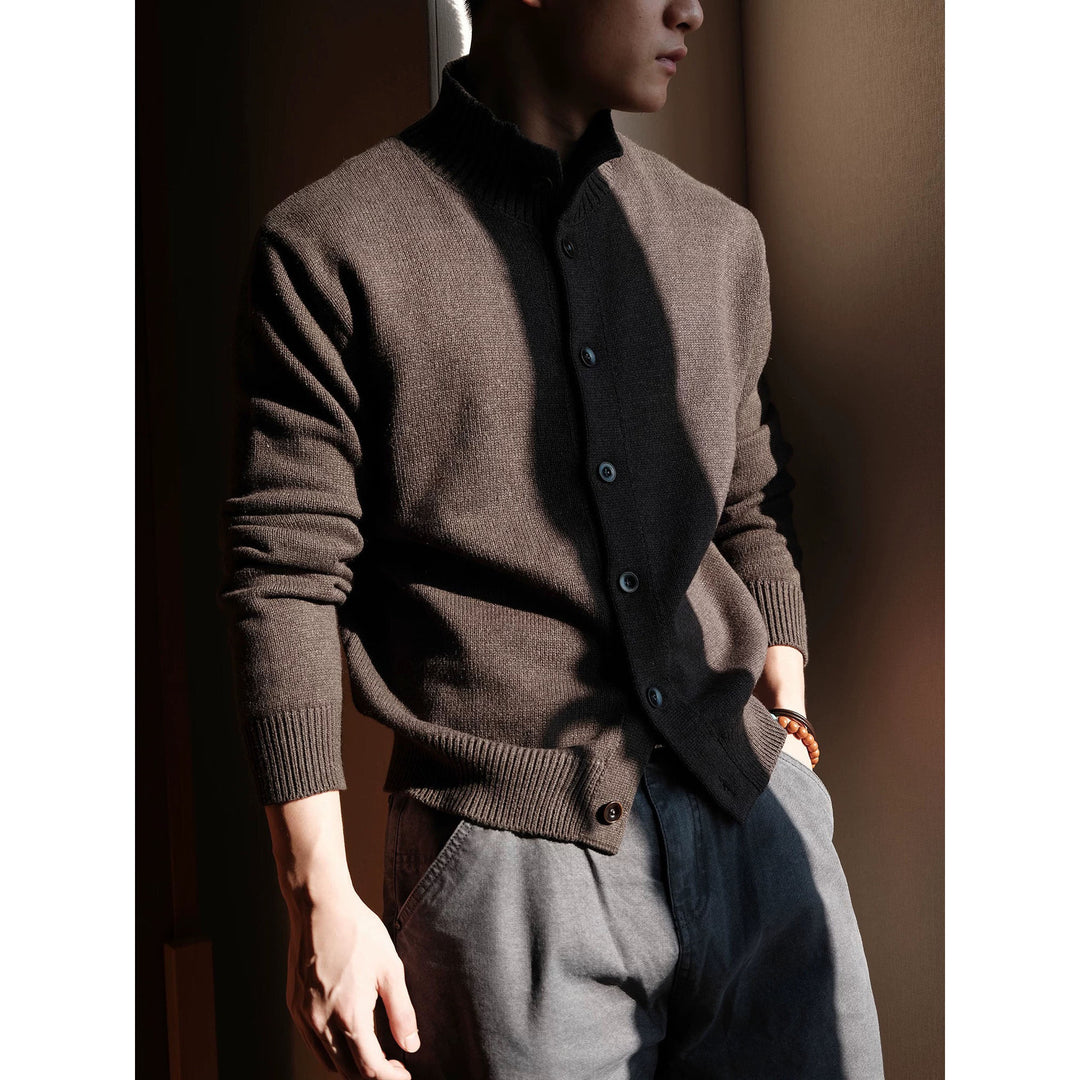 Herren Modischer Strickpullover mit Stehkragen und Knopfleiste Drune