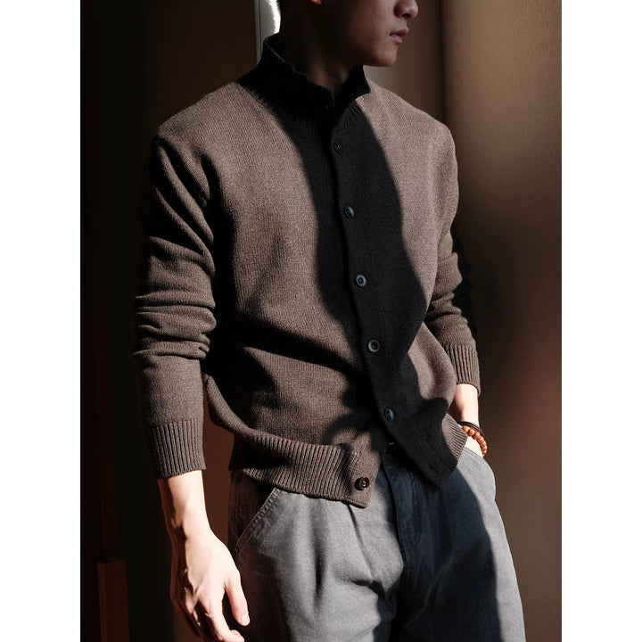 Herren Modischer Strickpullover mit Stehkragen und Knopfleiste Drune