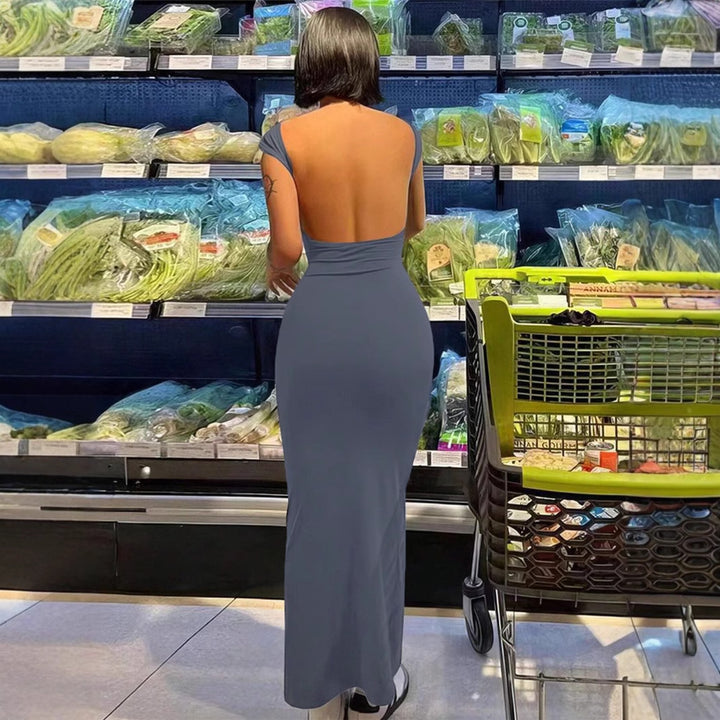 Damen Maxikleid mit tiefem Rückenausschnitt und figurbetontem Schnitt Drune