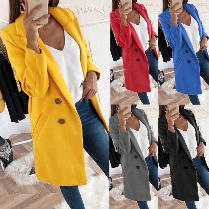 Damen Longline Wolloptik Mantel‑Blazer mit Reverskragen Drune
